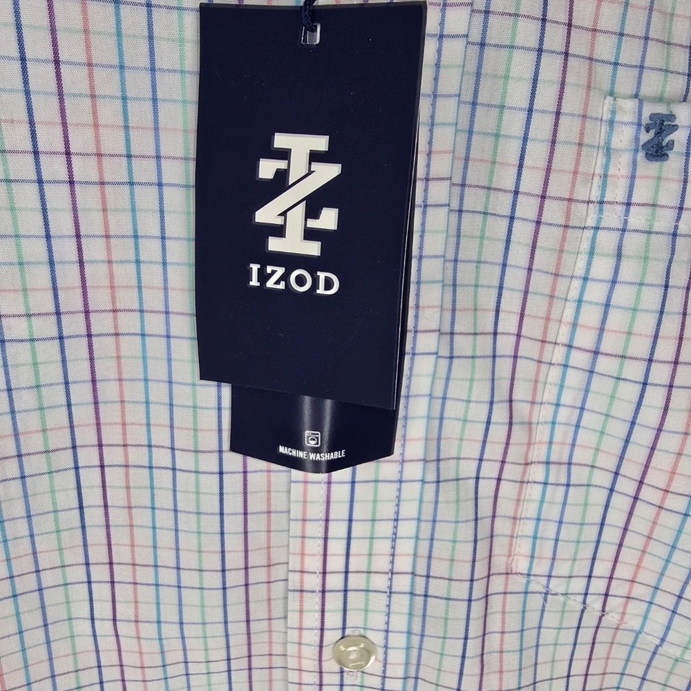 IZOD Men's White Colored Plaid Shirt NWT Medium - Picture 3 of 10